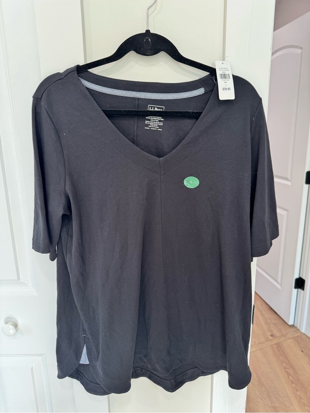 L.L. Bean 100% Supima Cotton Black V-Neck Short Sleeve Tee
